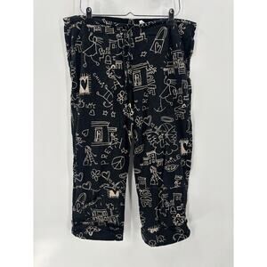 Chicos Vintage Pants Womens Medium Black 100% Cotton Heart Peace Hippie Cropped